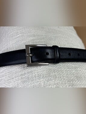 Lauren Ralph Lauren Black Leather Belt with Silver Buckle